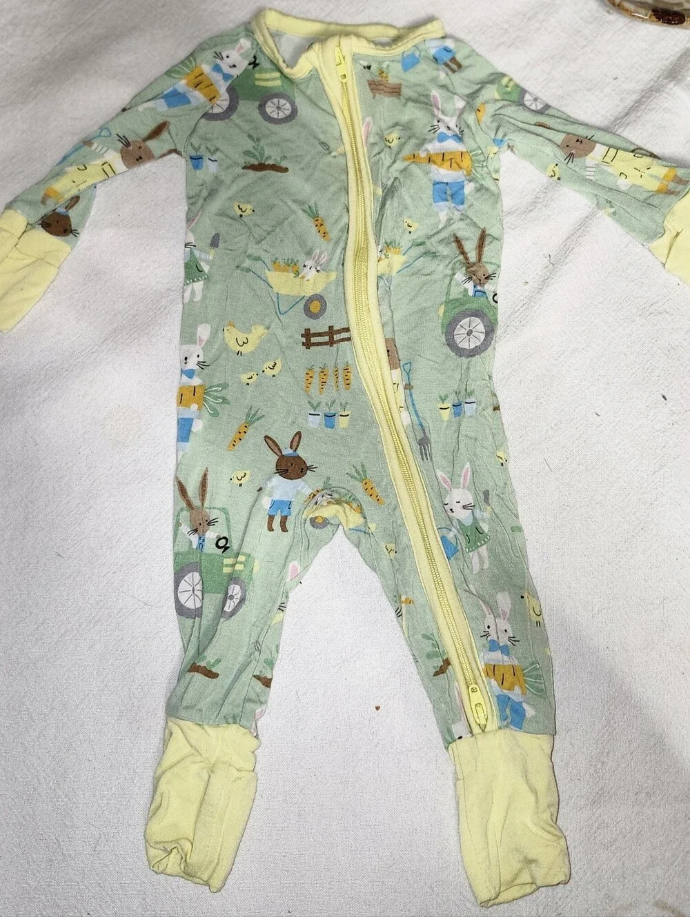 Little Sleepies Newborn Zip Sleeper – Mint Farm Bunny Print Whimsical Baby Cotta